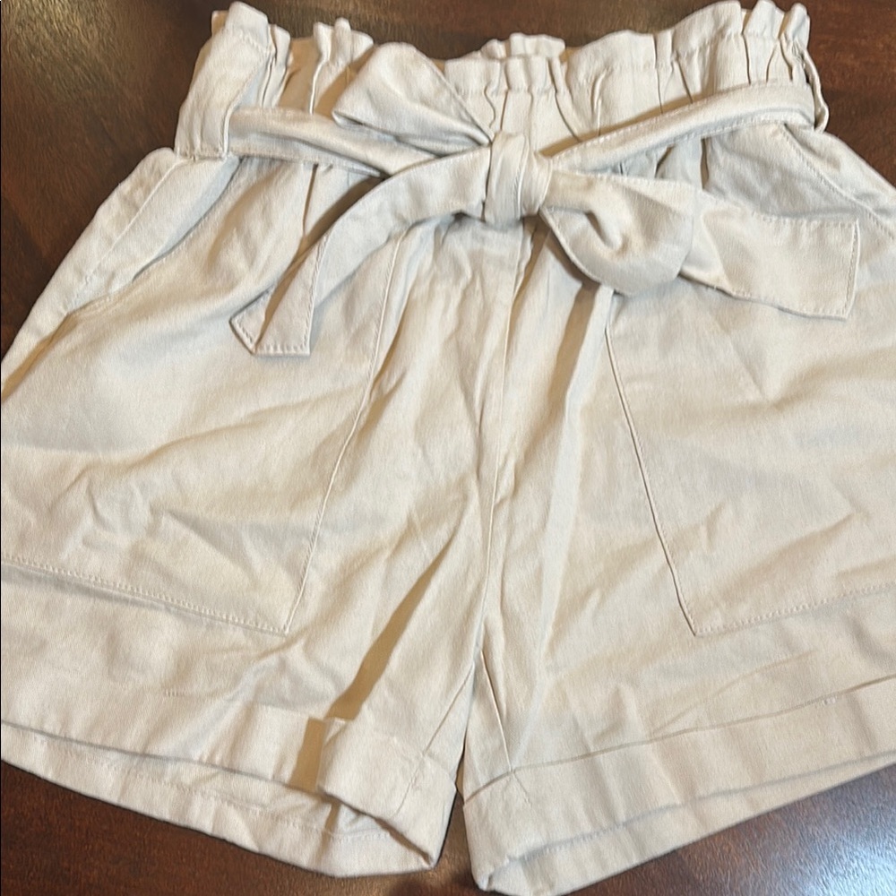 Women's Tan Paperbag Waist Shorts